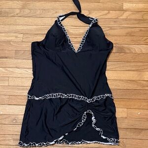 Black Halter One-Piece Swim Dress. (No Bottom)